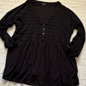 torrid Black Smocked V-Neck Button Front Tunic